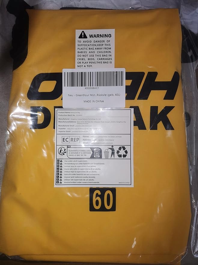 Waterproof Duffel& Luggage Bag - Motorcycle Dry Bag Tail Saddle Bags with Roll Top Closure,Large Storage Space,for Camping, Kayaking, Fishing & Traveling(Yellow, 60L)-StrideForce Fitness