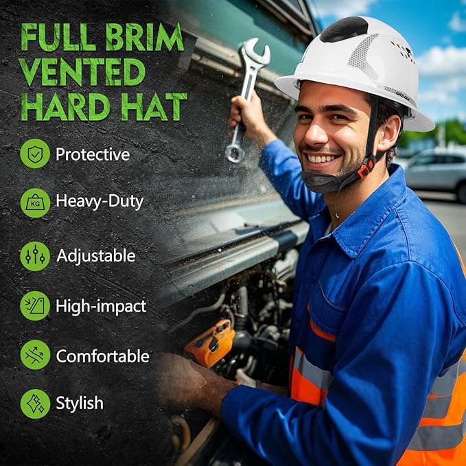 GREEN DEVIL Matrix Full Brim Hard Hat with Headlight Vented Construction Safety Helmet OSHA Approved Cascos De Construccion Work Hardhat for Men&Women-StrideForce Fitness