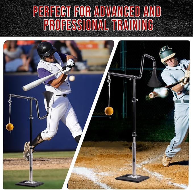 3-In-1 Baseball Softball Batting Tee,5 Hitting Modes To Choose,Auto Reset Baseball Swing Trainner With Tethered Ball,Handrolled Rubber Top,Weighted Base,Height Adjustable Hitting Tee For All Players-StrideForce Fitness