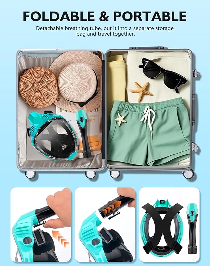 VGKE Full Face Snorkel Mask for Adults, 180 Degree HD Panoramic View Snorkeling Gear with Waterproof Phone Pouch, Anti-Leak & Anti-Fog, Breathe Freely Suitable for Men/Women-StrideForce Fitness