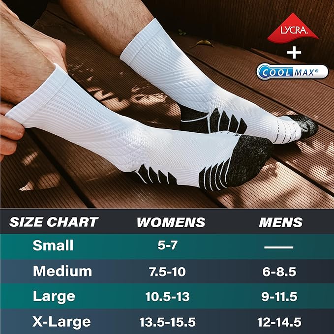 Hylaea Compression Running Socks for men, Coolmax Anti-Blister Cushion Crew Socks for Athletic, Moisture Wicking & Seamless-StrideForce Fitness