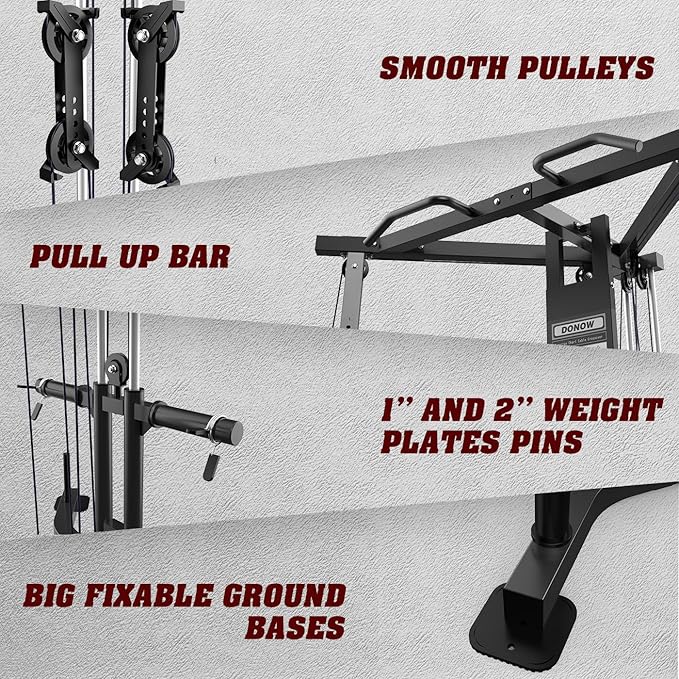 DONOW Cable Crossover Machine, Cable Fly Machine Home Gym System Workout Station with Dual Pulley System Pull-Up Bar Cable Bar and LAT Pull Down System-StrideForce Fitness