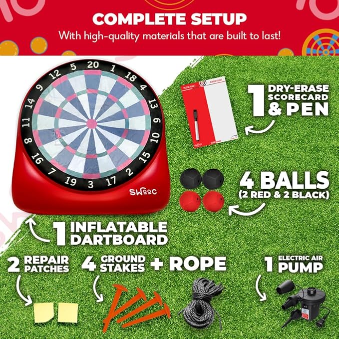 SWOOC Games - XL Giant Kick Darts (Over 8ft Tall) with 15+ Games Included - Jumbo Soccer Darts w/Air Pump - Big Inflatable Games - Carnival Games - Giant Outdoor Games & Activities - Giant Yard Games-StrideForce Fitness