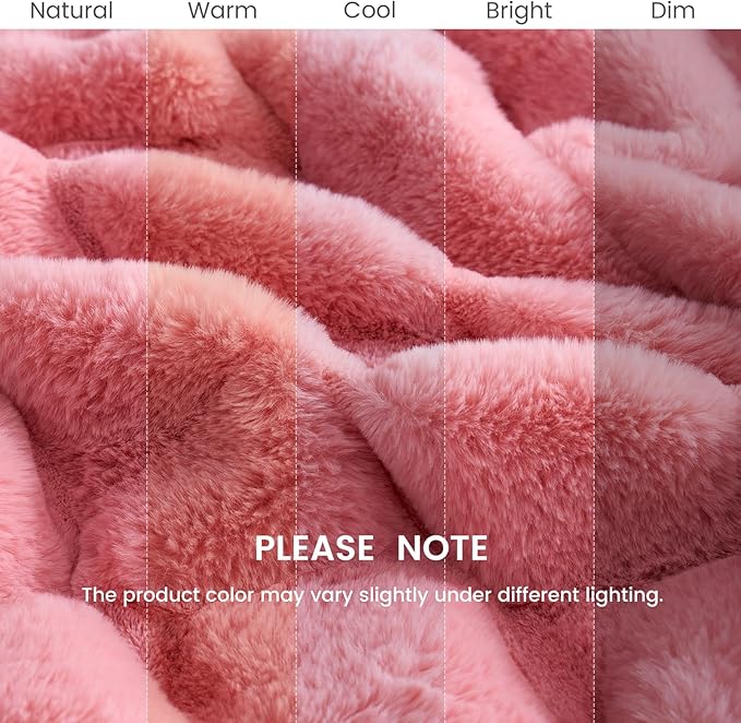 Cozy Bliss Faux Fur Throw Blanket for Couch, Cozy Warm Plush Striped Blanket for Sofa Bedroom Living Room, 90 * 90 Inches Hot Pink-StrideForce Fitness