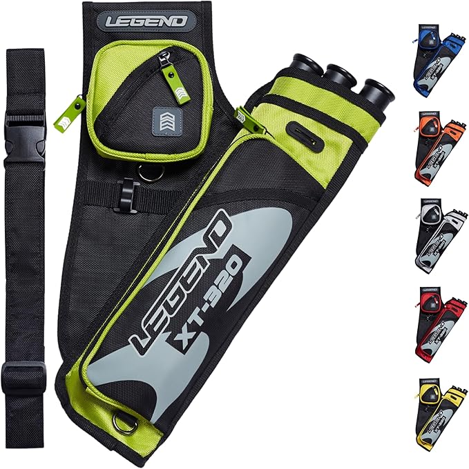 LEGEND XT320 Archery Quivers - Nylon Hip Quivers with 3 Arrow Tube Cases for Target Shooting - Adjustable Waist Belt, T-Slot, Storage Compartments for Accessories, Gear, Tools, Release Tab, Score Card-StrideForce Fitness