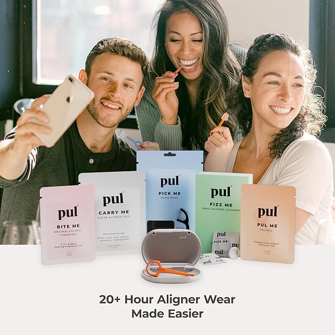 PUL Clear Aligner & Retainer Case – for Invisalign, Partial Dentures, Mouth & Night Guards, PUL Removal Tool, Dental Removables – Plastic Holder w/Secure Magnet Closure, Sleek & Slim Design – Pink