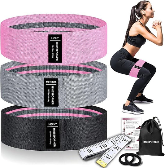 Wide Fabric Resistance Bands for Working Out, 3 Level Non-Slip Exercise Booty Bands for Women & Men Leg and Glutes with Hair Ties and Tape Measure - for Home Gym Workout, Yoga, Pilates-StrideForce Fitness