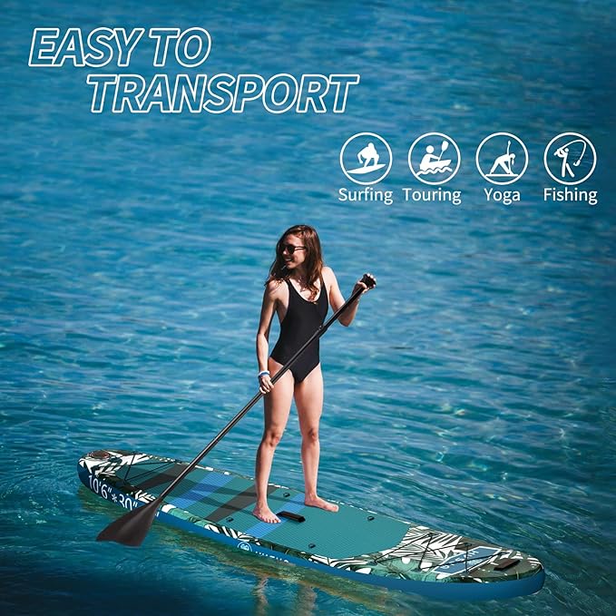 Inflatable Stand Up Paddle Board, 10'x30''x6'' Ultra-Light Paddleboards for All Skill Levels with SUP Accessories, Paddle, Fins, Leash, SUP Pump, Backpack-StrideForce Fitness