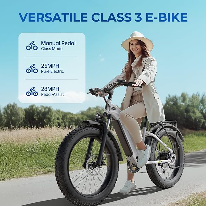 SISIGAD Electric Bike for Adults, 1500w | 50Miles | 32Mph Electric Mountain Bike - 48V 15Ah Removable Built-in Battery, 26" Fat Tire Dirt Ebike - 7Speed Shock Absorber E-MTB UL2849 Tested for Commute-StrideForce Fitness