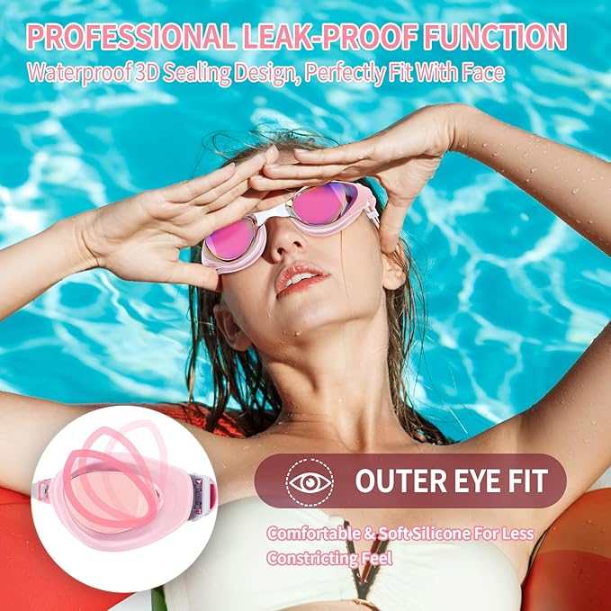 Nearsighted Swim Goggles, Shortsighted Optical Swimming Goggles No Leaking Anti Fog UV Protection for Adult Men Women-StrideForce Fitness