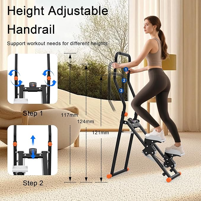 Stair Stepper for Home Gym - Foldable Vertical Climber Machine for Full-Body Workout, Cardio Exercise Machine with LCD Monitor, Adjustable Handlebar&Non-Slip Pedals -for Women&Men-StrideForce Fitness