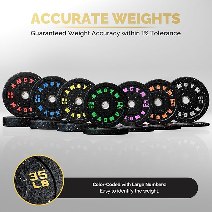 2 Inch Bumper Plates,10-500lbs,Barbell Rubber Olympic Weight Plates Set for Home Gym, Strength Training & Weight Lifting, Multiple Options Colors-StrideForce Fitness