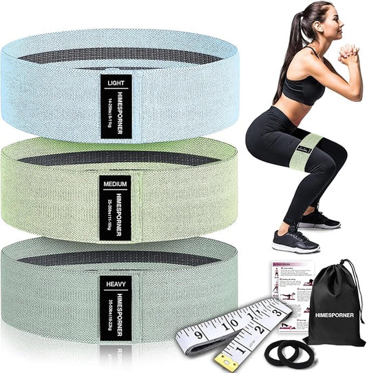 Wide Fabric Resistance Bands for Working Out, 3 Level Non-Slip Exercise Booty Bands for Women & Men Leg and Glutes with Hair Ties and Tape Measure - for Home Gym Workout, Yoga, Pilates-StrideForce Fitness