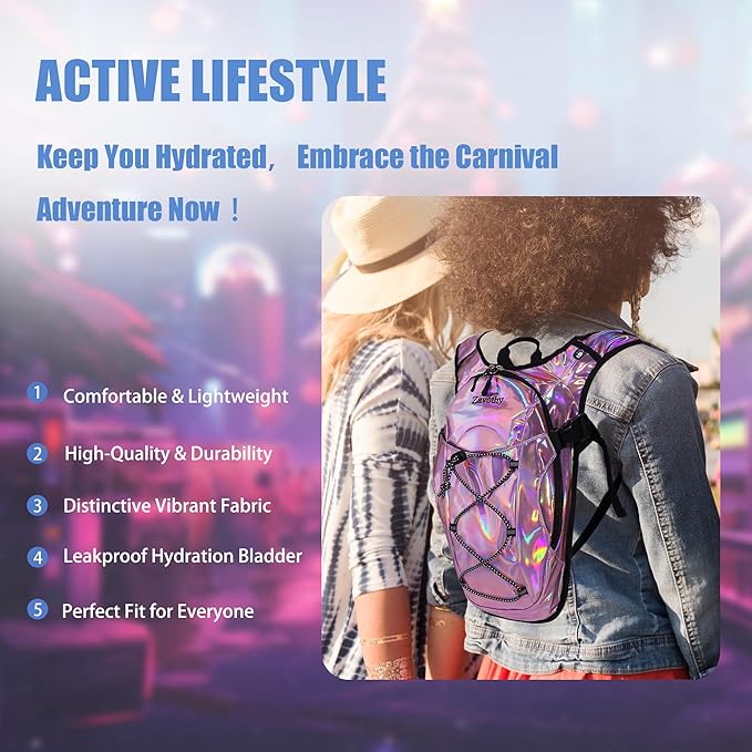 Reflective Hydration Backpack, Hydration Pack - Water Backpack with 2L/3L Hydration Bladder, Essential for Festivals - Rave Hydration Pack for Hiking, Running, Cycling, and Festivals-StrideForce Fitness