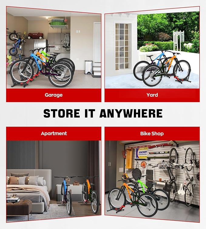 Bike Floor Stand, Portable Bike Storage for Garage - up to 3.5" Tire Wide, MTB & Road Bicycle Floor Stand, Front and Rear Wheel Parking Rack Fit for 26"-29" Bikes-StrideForce Fitness