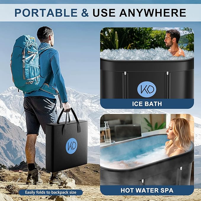 KERDOM Ice Bath Tub for Athletes, Portable Cold Plunge Tub, XL 129 Gal Bathtub for Recovery, Large Oval Foldable Bathtub with Cover for Cold Water Therapy at Home, Gyms, Outdoor, Indoor-StrideForce Fitness