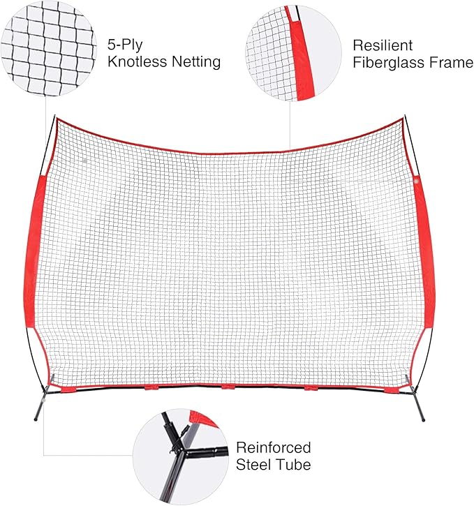 ZELUS Collapsible Barricade Backstop Net 12x9 ft, Net for Lacrosse, Baseball, Basketball, Soccer, Field Hockey and Softball Practice Barrier, Portable Hitting Net for Backyard, Park, with Carry Bag-StrideForce Fitness