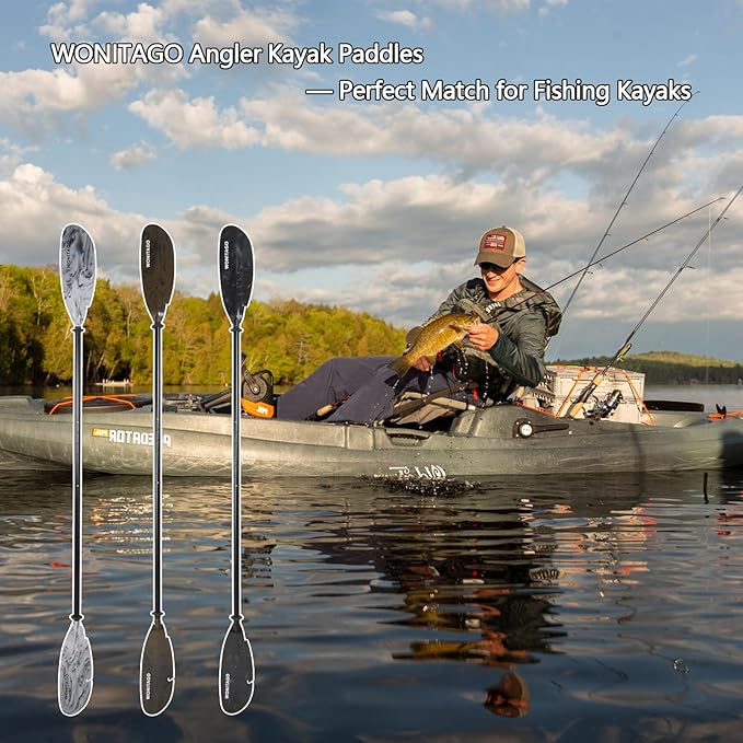 Angler Kayak Paddles Aluminum Paddle with Plastic Blades and Paddle Leash, Floating Adjustable Fishing Kayak Oars, 3 Piece, 230-250cm/90-98 inch-StrideForce Fitness