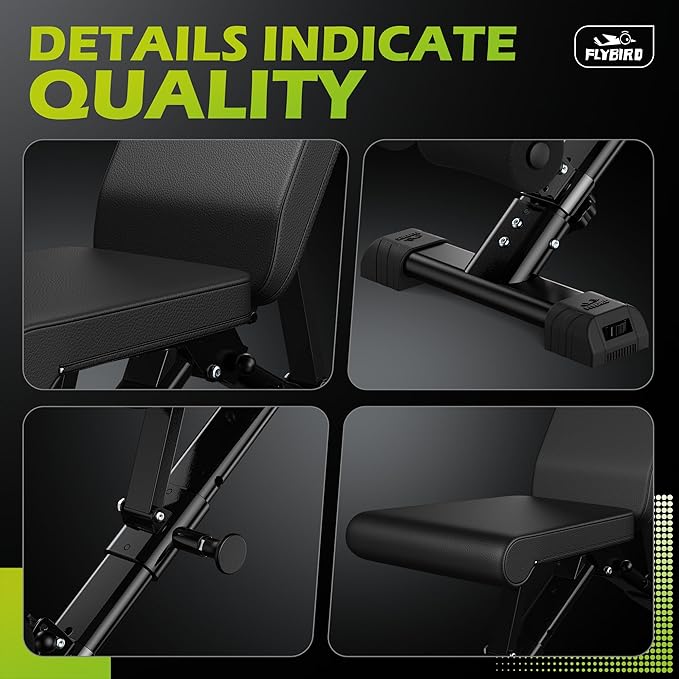 FLYBIRD Weight Bench, Adjustable Strength Training Bench for Full Body Workout with Fast Folding-New Version-StrideForce Fitness