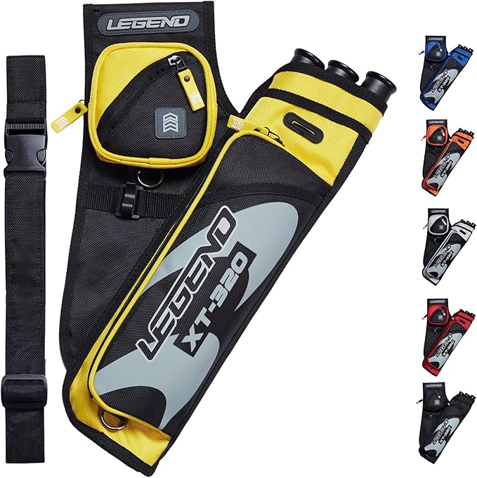 LEGEND XT320 Archery Quivers - Nylon Hip Quivers with 3 Arrow Tube Cases for Target Shooting - Adjustable Waist Belt, T-Slot, Storage Compartments for Accessories, Gear, Tools, Release Tab, Score Card-StrideForce Fitness