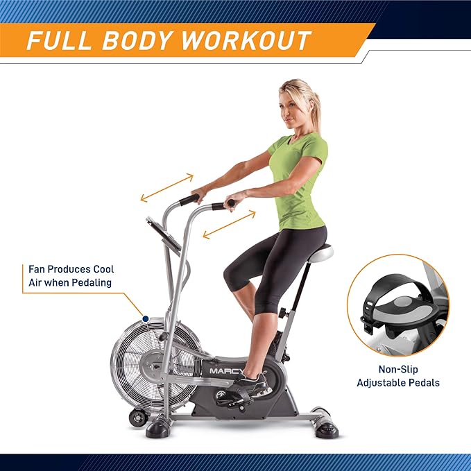 Marcy Air-Resistance Exercise Fan Bike With Dual Acction Handlebars-StrideForce Fitness