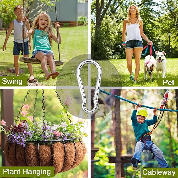 5PCS 3.15in Large Carabiner Clip, Stainless Steel Carabiner Heavy Duty, Spring Snap Hook, Locking Climbing Caribiners Clips for Gym, Plant Hanging, Outdoor Camping, Hiking. 600 lbs-StrideForce Fitness