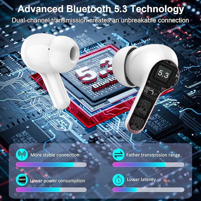 Wireless Earbuds Bluetooth Headphones, 2025 Hi-Fi Stereo Deep Bass Ear Buds, 4 ENC Noise Cancelling Mic, USB Fast Charging in-Ear Earphones, IP7 Waterproof Workout Sport for Laptop Pad Android iOS-StrideForce Fitness
