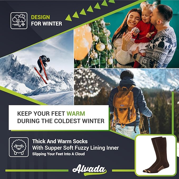 Alvada Merino Wool Hiking Socks Thermal Warm Crew Winter Boot Sock For Men & Women 3 Pairs-StrideForce Fitness