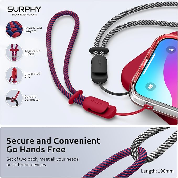 SURPHY 2 Pack Phone Lanyard for Cellphone Case, Phone Wrist Strap for Case, Cellphone Strap with 2-Color Braided, Charm Wrist Lanyard for Women and Men, Cellphone Wrist Lanyard for Women, Red & Black