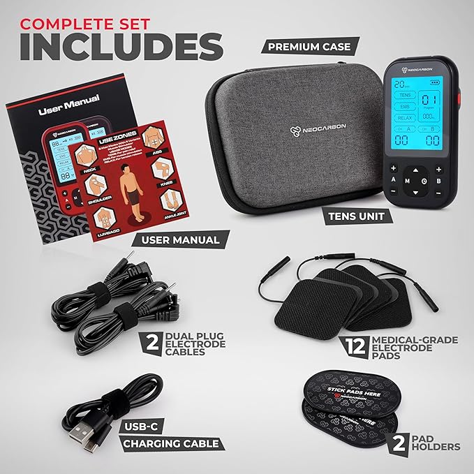 TENS Unit Muscle Stimulator Pro for Back Pain Relief, Shoulder Recovery and Physical Therapy, Electronic EMS Massager Machine with PMS Pulse for Effective Shock Therapy, Black-StrideForce Fitness