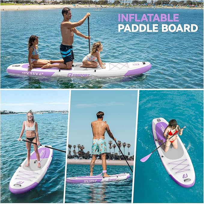 FBSPORT 11FT Premium Inflatable Stand Up Paddle Board with Electric Pump, Yoga Board with SUP Accessories & Carry Bag | Wide Stance, Surf Control, Non-Slip Deck, Leash and Paddle for Youth & Adult-StrideForce Fitness