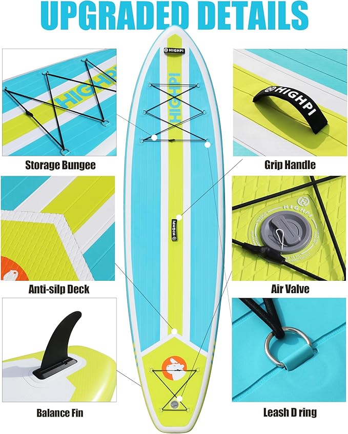 Highpi Inflatable Stand Up Paddle Board for Youth and Adults – Wide Sup with Premium Accessories, Blow Up Paddleboard for Surfing, Fishing, Yoga & More-StrideForce Fitness