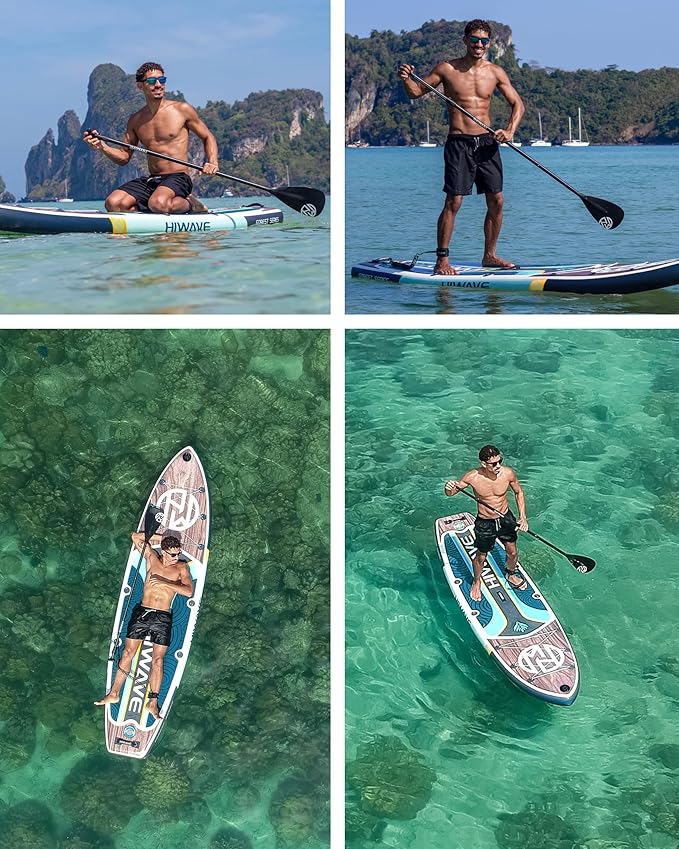 Inflatable Paddle Board 11 '* 34 "* 6" Extra Wide Sup Board, 420lb Capacity Paddle Board for Adults, Suitable for Sea and Lakes, 2+1Family Board-StrideForce Fitness