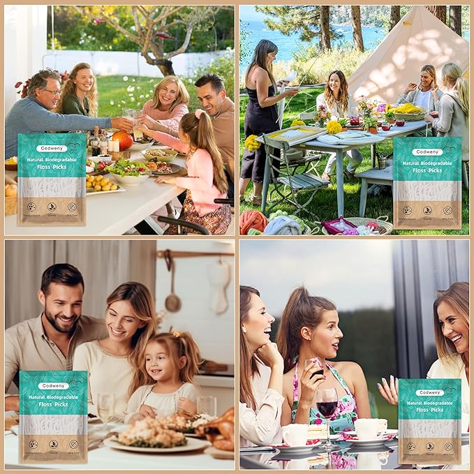 Biodegradable Dental Floss Picks 300 Count, Vegan Plant Based Handle,Eco Friendly Tooth Flossers Toothpick Soft Cleaning for Kids and Adult on Gums(300)