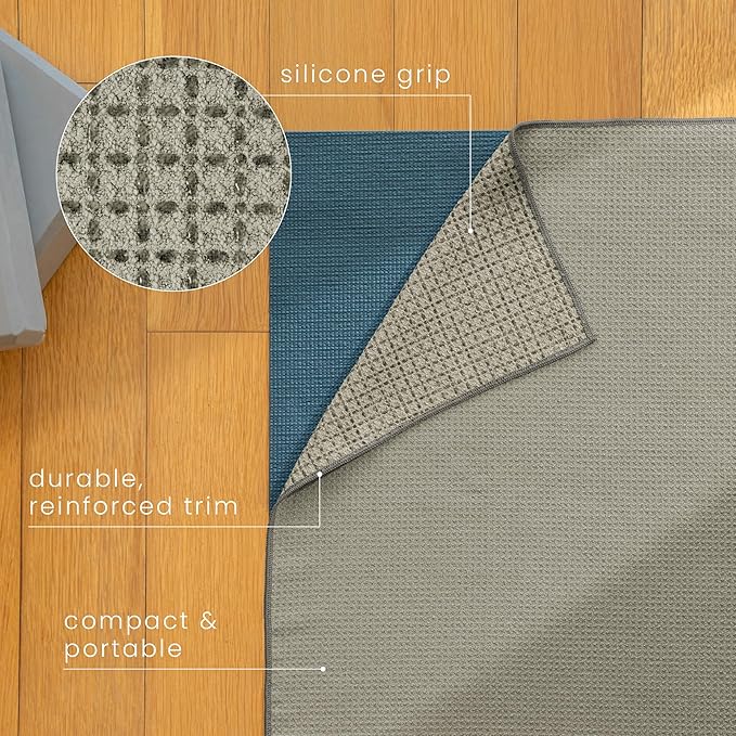 S&T INC. Yoga Mat Towel with Non-Slip Grip, Enhanced Silicone Grip, Soft and Absorbent for Gym, Pilates, and Hot Yoga Mat, 2 Pack, 24 inches x 72 inches, 340GSM, Pink and Grey