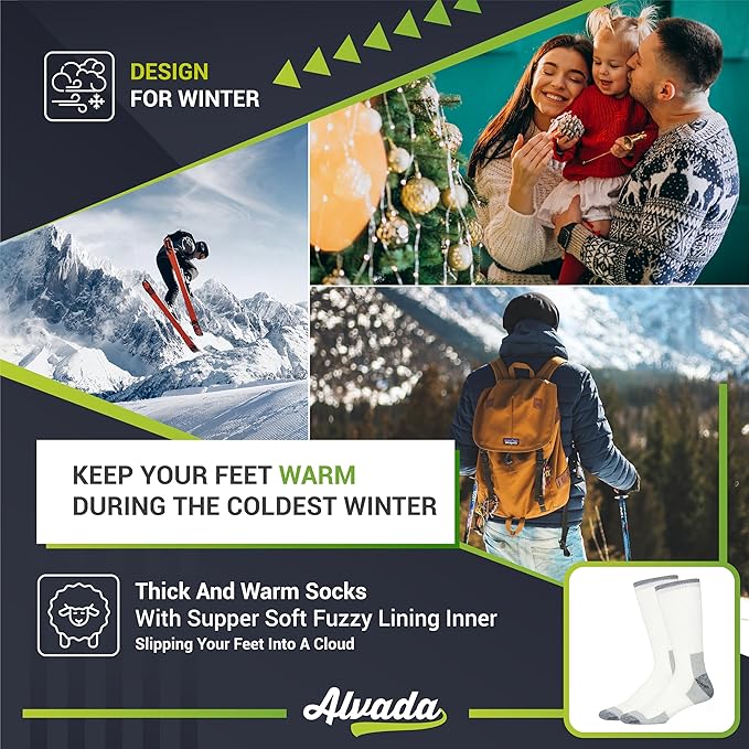 Alvada Merino Wool Hiking Socks Thermal Warm Crew Winter Boot Sock For Men & Women 3 Pairs-StrideForce Fitness