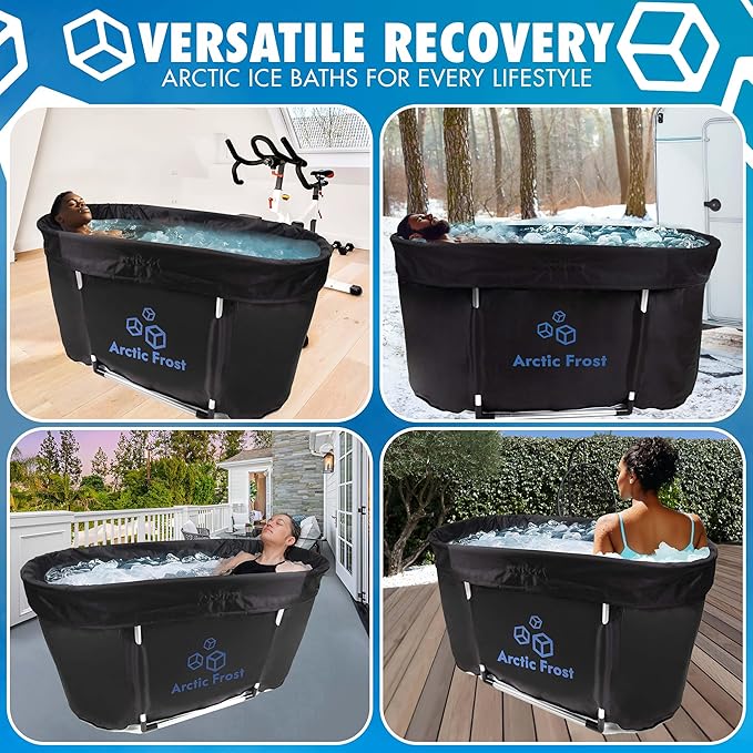 Large Oval Professional Ice Bath Tub-90 Gallon Inflatable Cold Plunge- Portable Lightweight Easy to Set Up for Full Cold Water Immersion, Faster Recovery (Black, Large Ice Bath (43x24x22))-StrideForce Fitness