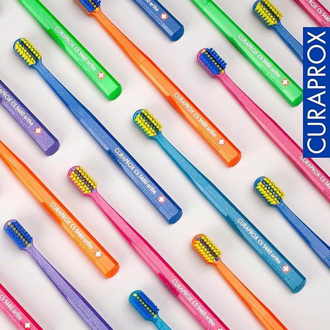 Curaprox CS 5460 Orthodontic Toothbrush – Adult Braces Care | Gentle Cleaning with Bracket Groove | Random Color | Single Pack