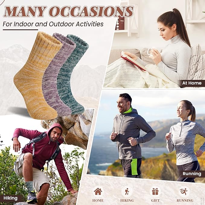 Merino Wool Boot Socks Thermal Winter Ski Thick Warm Hiking Socks for Women Men 3 Pairs-StrideForce Fitness