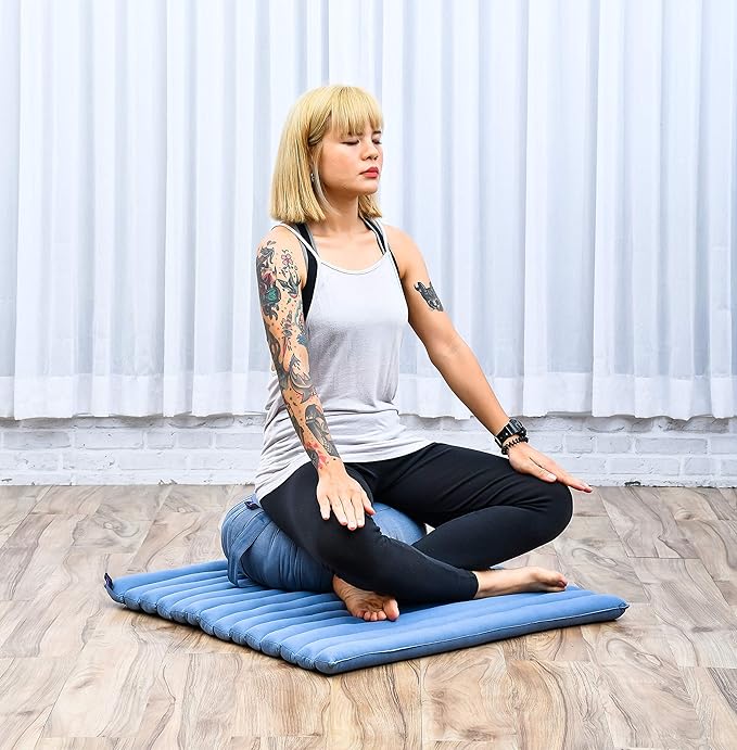 Leewadee Meditation Cushion Set – 1 Round Zafu Meditation Pillow and 1 Square Roll-Up Zabuton Meditation Mat, Pillows Bundle Filled with Kapok-StrideForce Fitness