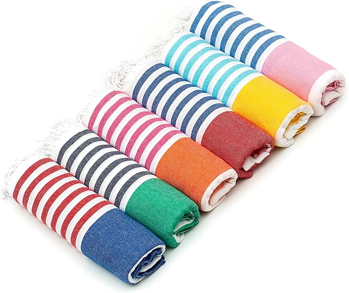 HAVLULAND Turkish Beach Towel Set of 6 - Sand Free - 100% Organic Oversized Turkish Towel - Quick Dry Towels for Beach, Picnic, Blanket or Bath Towel - Lightweight Towels for Travel, Camping & Pool-StrideForce Fitness