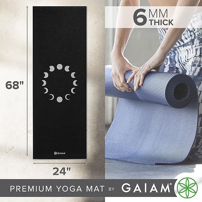 Gaiam Yoga Mat - Premium 6mm Print Extra Thick Non Slip Exercise & Fitness Mat for All Types of Yoga, Pilates & Floor Workouts (68"L x 24"W x 6mm Thick)-StrideForce Fitness
