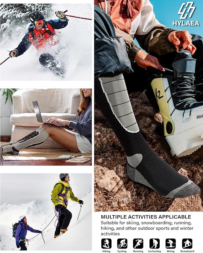 Hylaea Merino Wool Ski Socks, Cold Weather Socks for Snowboarding, Snow, Winter, Thermal Knee-high Warm Socks, Hunting-StrideForce Fitness
