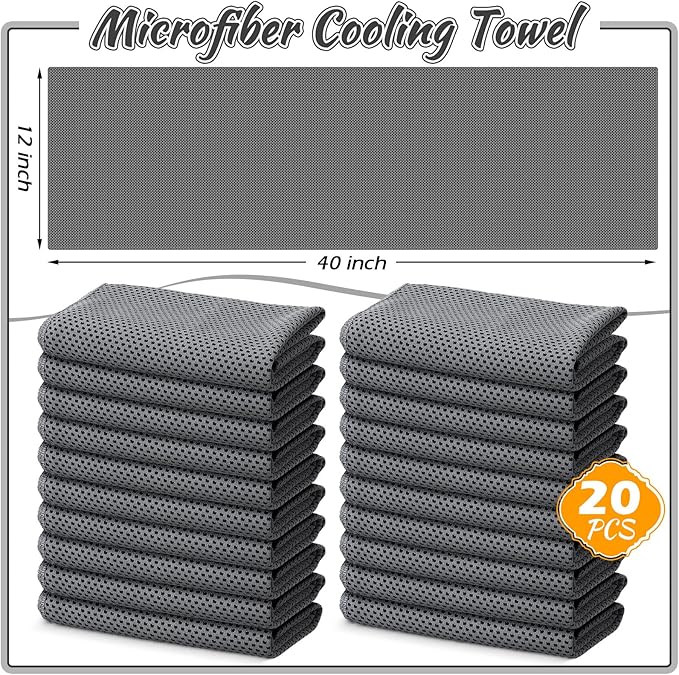 20 Pcs Cooling Towel 40" x 12" Ice Towel for Neck and Face Microfiber Chilly with Bag Breathable Yoga Gym Stay Cool Towels Sweat Rag for Workout Running Camping Pilates Beach Accessories (Dark Gray)-StrideForce Fitness