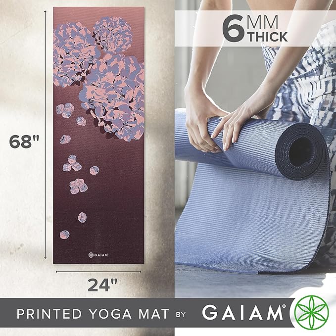 Gaiam Yoga Mat - Premium 6mm Print Extra Thick Non Slip Exercise & Fitness Mat for All Types of Yoga, Pilates & Floor Workouts (68"L x 24"W x 6mm Thick)-StrideForce Fitness