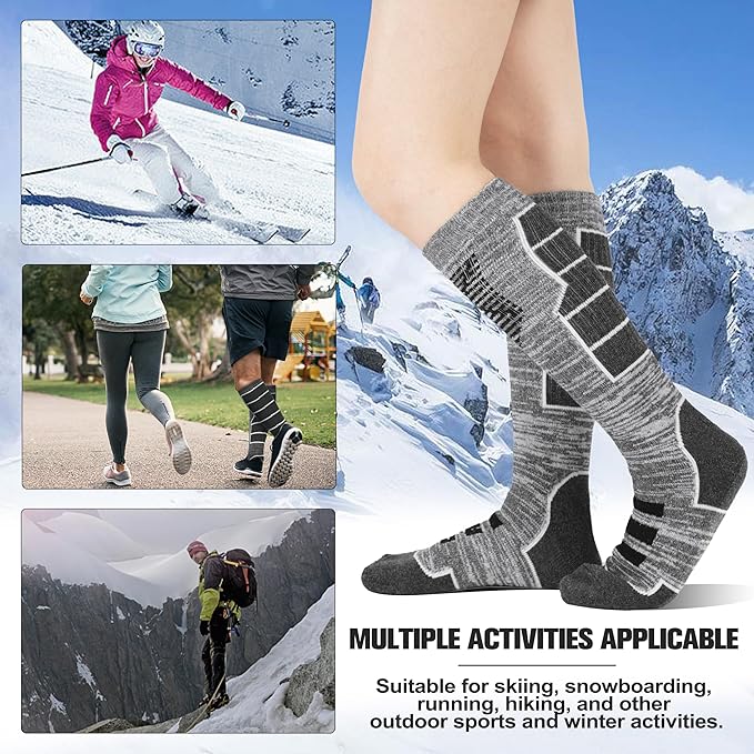 Anlisim 3 Pairs Unisex Merino Wool Ski Thermal Warm Thick Knee High Long Socks-StrideForce Fitness