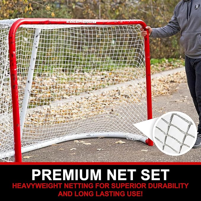 EALER Hockey Goal with Shooting Targets – 6′×4′ Portable Street & Ice Goal, Heavy-Duty 2″ Steel Frame, 11 Target Holes, Tear-Proof Fabric, Official Size, Easy Backyard Assembly-StrideForce Fitness