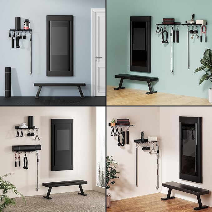 1-Tier Floating Shelf Compatible with Tonal Accessories, Home Gym Storage Shelf, Gym Rack Wall Mount Organizer, Workout Metal Holder, T-Bracket Lock Adapters Hanger, US Patent Holding-StrideForce Fitness