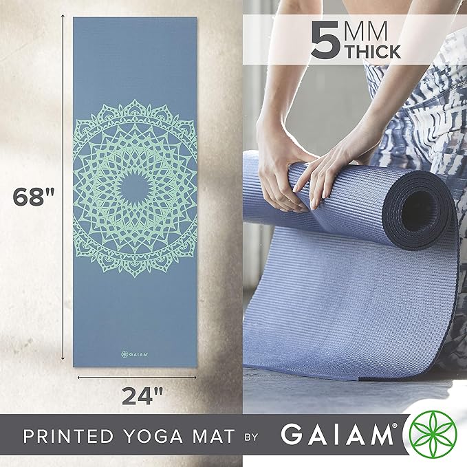 Gaiam Yoga Mat - Premium 5mm Print Thick Non Slip Exercise & Fitness Mat for All Types of Yoga, Pilates & Floor Workouts (68" x 24" x 5mm)-StrideForce Fitness
