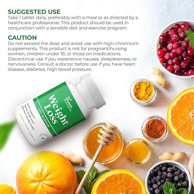 DR VITAMIN SOLUTIONS Fat Burner for Women & Men - Weight Loss Supplements with Green Tea Extract, Chromium, Vitamin B6 - Energy Booster, Belly Fat Burner & Appetite Suppressant Diet Pills - 60 Tablets-StrideForce Fitness